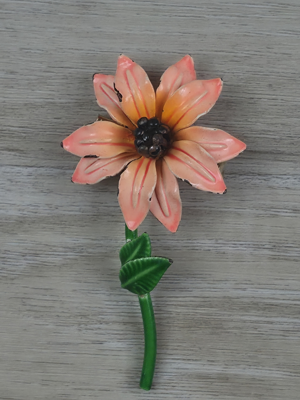 Vintage‎ 1960s Enamel Flower Power Long Stem Brooch Pin | Peach, Orange, Green